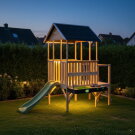Casita infantil de madera EXIT Panorama 350 con tobogán y cocina de juguete
