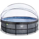 Piscina EXIT Stone ø488x122cm con bomba de filtrado de arena y cúpula y bomba de calor, color gris