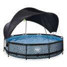Piscina EXIT Stone ø360x76cm con bomba de depuración y toldo, color gris