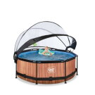 Piscina EXIT Wood ø244x76cm con bomba de depuración y cúpula, color marrón