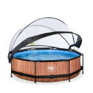 Piscina EXIT Wood &oslash;300x76cm con bomba de depuraci&oacute;n y c&uacute;pula, color marr&oacute;n