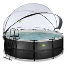 Piscina EXIT Black Leather ø427x122cm con bomba de filtrado de arena y cúpula y set de accesorios, color negro