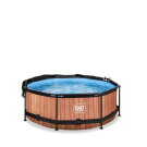 Piscina EXIT Wood &oslash;244x76cm con bomba de depuraci&oacute;n y toldo, color marr&oacute;n