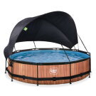 Piscina EXIT Wood ø360x76cm con bomba de depuración y toldo, color marrón