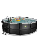 Piscina EXIT Black Leather &oslash;427x122cm con bomba de filtrado de arena y c&uacute;pula y bomba de calor, color negro
