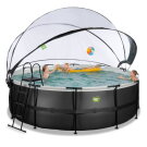 EXIT Black Leather pool ø427x122cm with sand filter pump and dome and heat pump - black