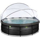 Piscina EXIT Black Leather ø488x122cm con bomba de filtrado de arena y cúpula y bomba de calor, color negro