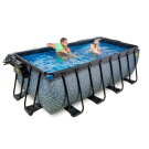 Piscina EXIT Stone 400x200x122cm con bomba de filtrado de arena y c&uacute;pula y bomba de calor, color gris