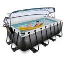 Piscina EXIT Black Leather 400x200x122cm con bomba de filtrado de arena y cúpula y bomba de calor, color negro