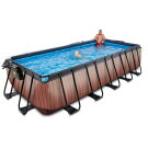 Piscina EXIT Wood 540x250x122cm con bomba de filtrado de arena y cúpula y bomba de calor, color marrón