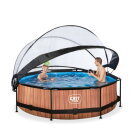 Piscina EXIT Wood ø300x76cm con bomba de depuración y cúpula, color marrón