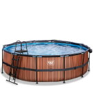 Piscina EXIT Wood ø488x122cm con bomba de filtrado de arena y cúpula, color marrón