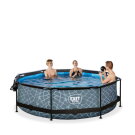 Piscina EXIT Stone ø300x76cm con bomba de depuración y cúpula, color gris