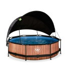 Piscina EXIT Wood &oslash;300x76cm con bomba de depuraci&oacute;n y toldo, color marr&oacute;n