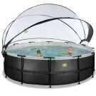 Piscina EXIT Black Leather ø488x122cm con bomba de filtrado de arena y cúpula y bomba de calor, color negro
