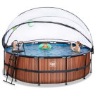 Piscina EXIT Wood ø450x122cm con bomba de filtrado de arena y cúpula, color marrón