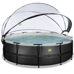 Piscina EXIT Black Leather ø488x122cm con bomba de filtrado de arena y cúpula y bomba de calor, color negro