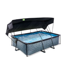 Piscina EXIT Stone 220x150x65cm con bomba de depuración y toldo, color gris
