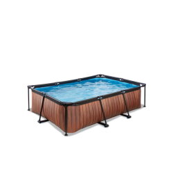 Piscina EXIT Wood 220x150x65cm con bomba de depuración, color marrón