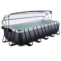 Piscina EXIT Black Leather 540x250x122cm con bomba de filtrado de arena y cúpula y bomba de calor, color negro