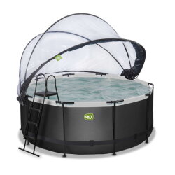 Piscina EXIT Black Leather ø360x122cm con bomba de filtrado de arena y cúpula, color negro