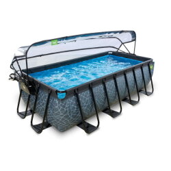 Piscina EXIT Stone 400x200x100cm con bomba de filtrado de arena y cúpula, color gris