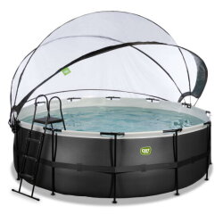 Piscina EXIT Black Leather ø427x122cm con bomba de filtrado de arena y cúpula, color negro