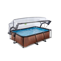 Piscina EXIT Wood 220x150x65cm con bomba de depuración y cúpula, color marrón