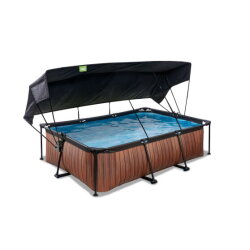 Piscina EXIT Wood 220x150x65cm con bomba de depuración y toldo, color marrón