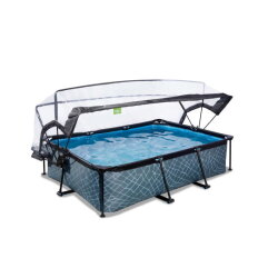 Piscina EXIT Stone 220x150x65cm con bomba de depuración y cúpula, color gris