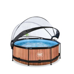 Piscina EXIT Wood ø244x76cm con bomba de depuración y cúpula, color marrón