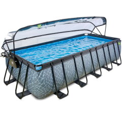 Piscina EXIT Stone 540x250x122cm con bomba de filtrado de arena y cúpula y bomba de calor, color gris