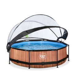 Piscina EXIT Wood ø300x76cm con bomba de depuración y cúpula, color marrón