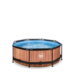 Piscina EXIT Wood ø244x76cm con bomba de depuración, color marrón