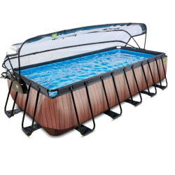 Piscina EXIT Wood 540x250x122cm con bomba de filtrado de arena y cúpula y bomba de calor, color marrón