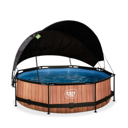 Piscina EXIT Wood ø300x76cm con bomba de depuración y toldo, color marrón